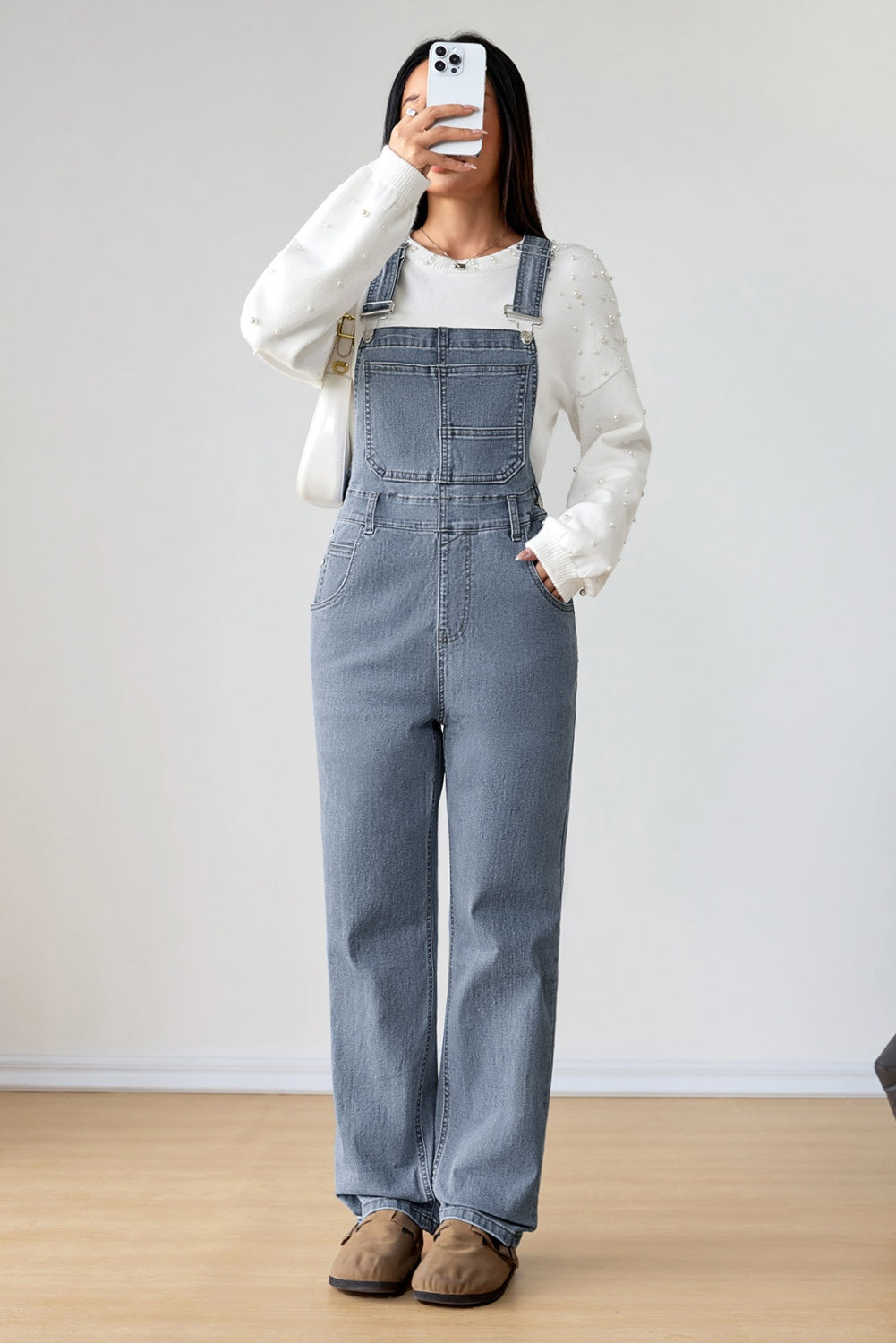 Light Blue Retro Bib Pocket Buckle Straps Casual Denim Jumpsuit