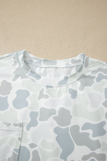 Multicolour Camouflage Print Casual Tee Drawstring Short Set
