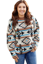 Suéter de talla grande con hombros caídos de punto azteca multicolor 