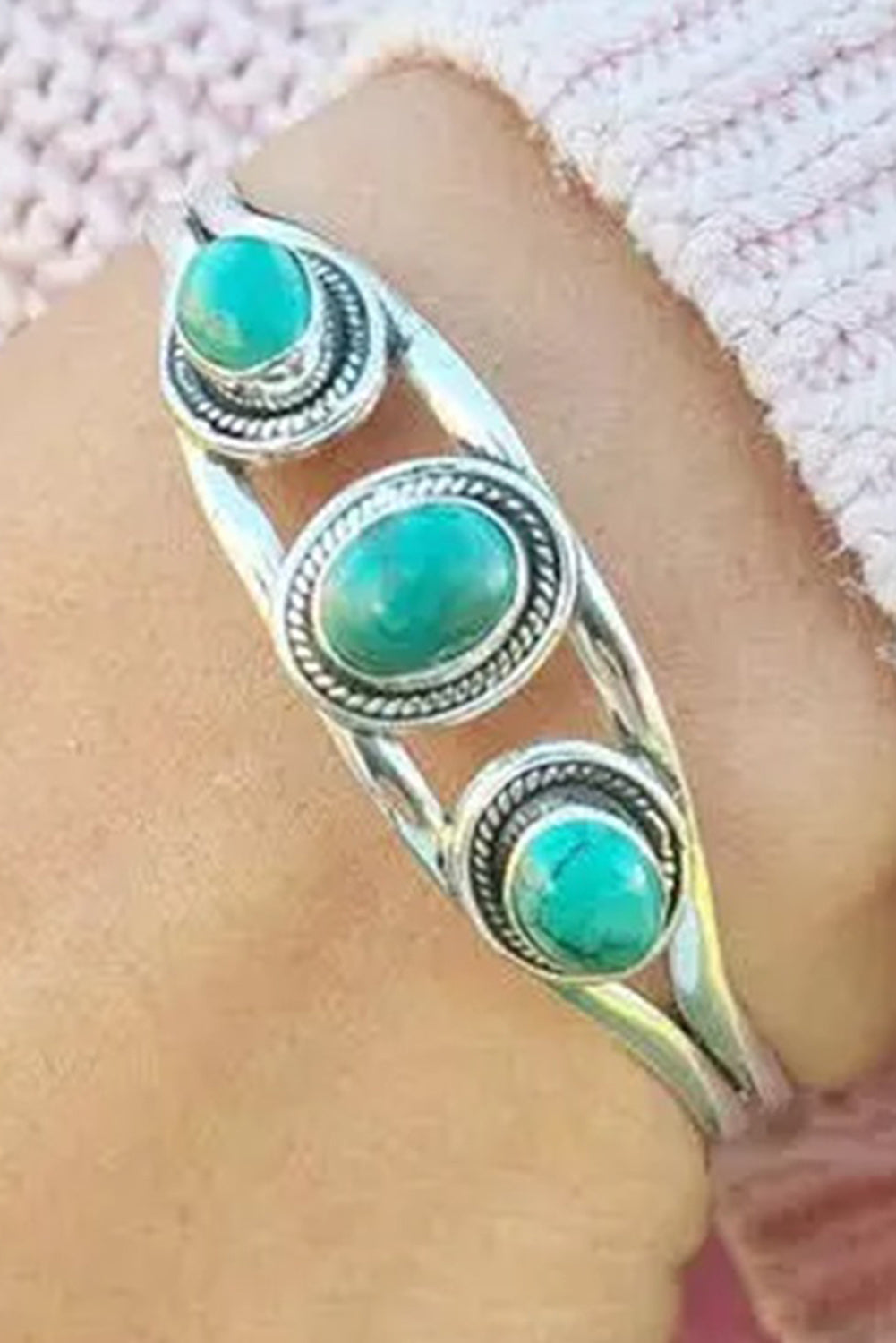 Boho Turquoise Gem Beaded Open Bracelet