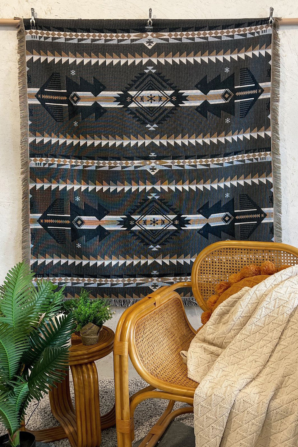 Western Pattern Tasseled Large Blanket