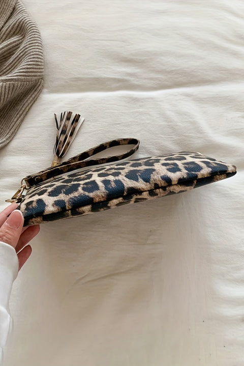 Chestnut Leopard Print Wrist Strap Zipped Wallet