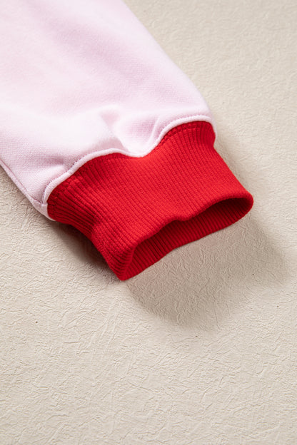 Pink Polka Dot Letter Graphic Colorblock Tunic Sweatshirt