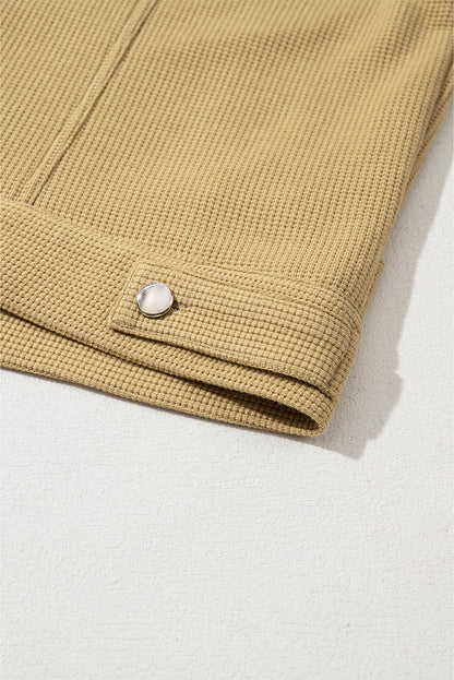 Veste boutonnée en tricot gaufré kaki à imprimé floral patchwork