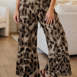 Brown Camo Print Wide Leg Casual Pants