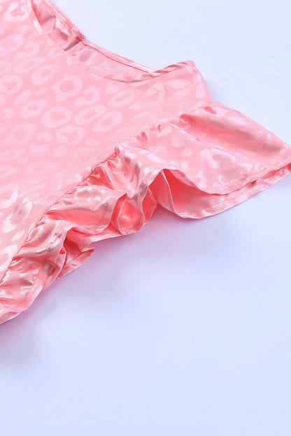 Débardeur à volants en satin imprimé léopard 