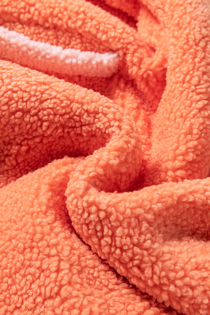 Sweat-shirt sherpa orange à col montant et demi-fermeture éclair