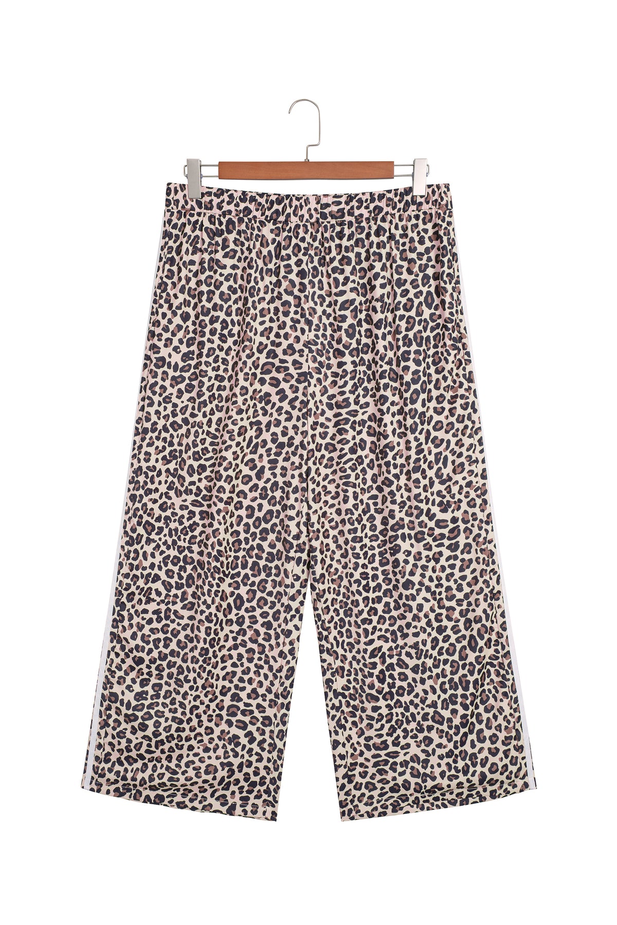 Beige Plus Size Leopard Print Side Stripes Detail Casual Pants