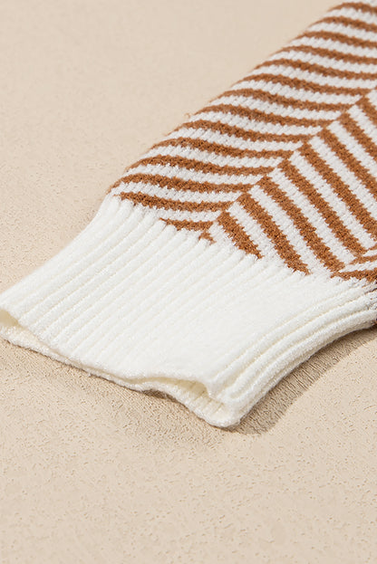 Pull ras du cou à épaules tombantes et bords contrastés couleur café