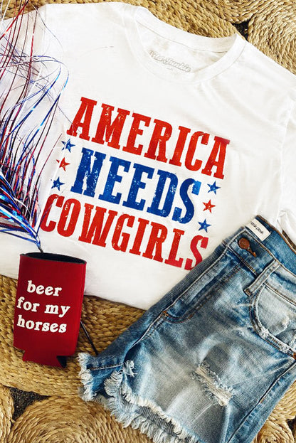 T-shirt ras du cou graphique « L'Amérique blanche a besoin de cowgirls »