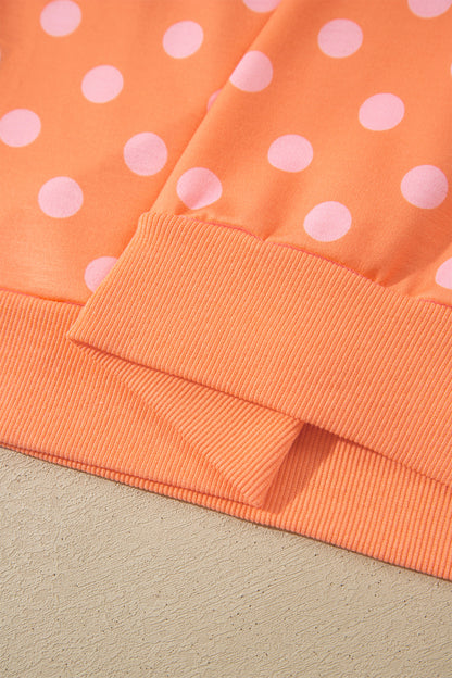 Orange Polka Dot Hooded Long Sleeve Top Casual Mini Skort Set