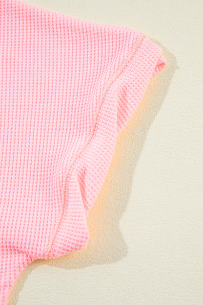 Ensemble t-shirt et short côtelé rose grande taille à coutures apparentes