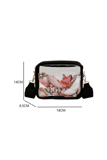 Bolso bandolera con correa de cuero de PVC transparente blanco