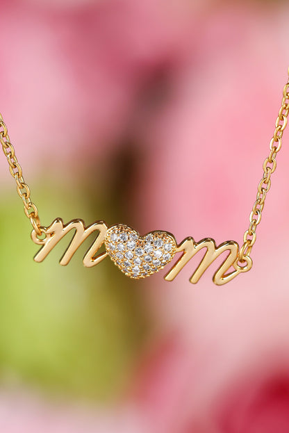 Rhinestone Heart Accent mom Monogram Necklace