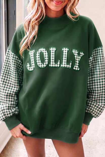 Evergreen Gingham Plaid Oversized Pullover Sweatshirt