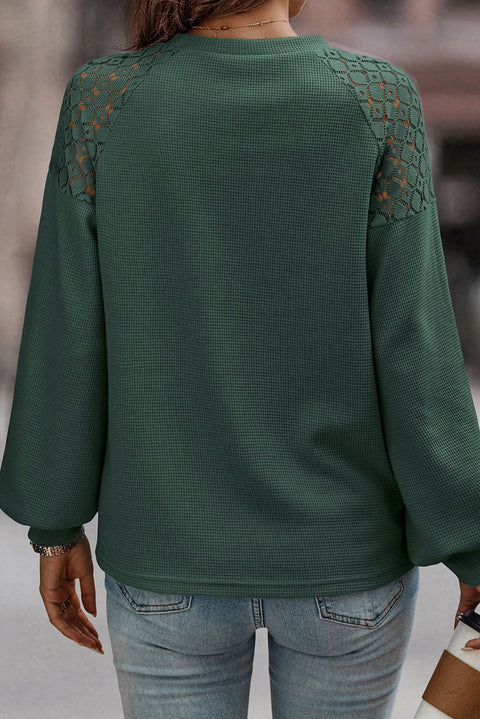 Jersey texturizado de manga larga de encaje verde 