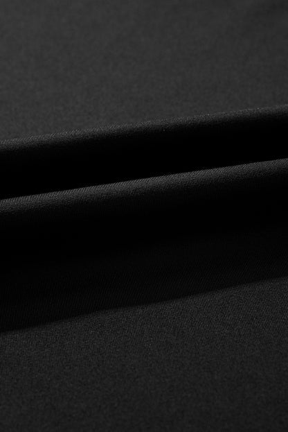 Black Solid Pocketed Crossover High Waist Swim Skort