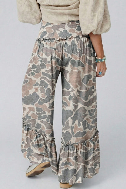 Multicolour Camo Print Wide Leg Casual Pants