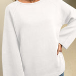 White Solid Color Knit Loose Bracelet Sleeve Dolman Sweater