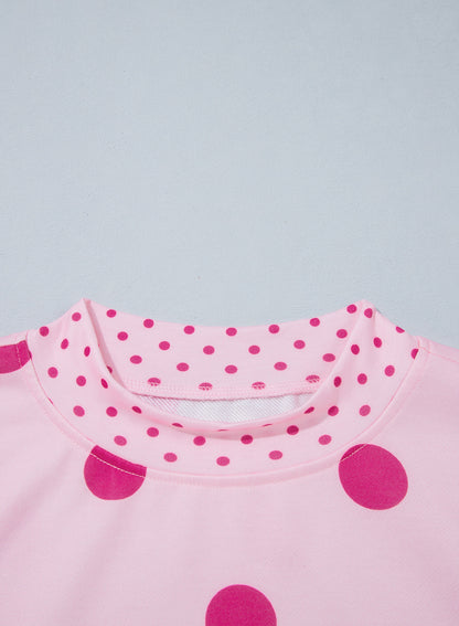 Pink Polka Dot Print Contrast Detail Oversized Tunic Sweatshirt