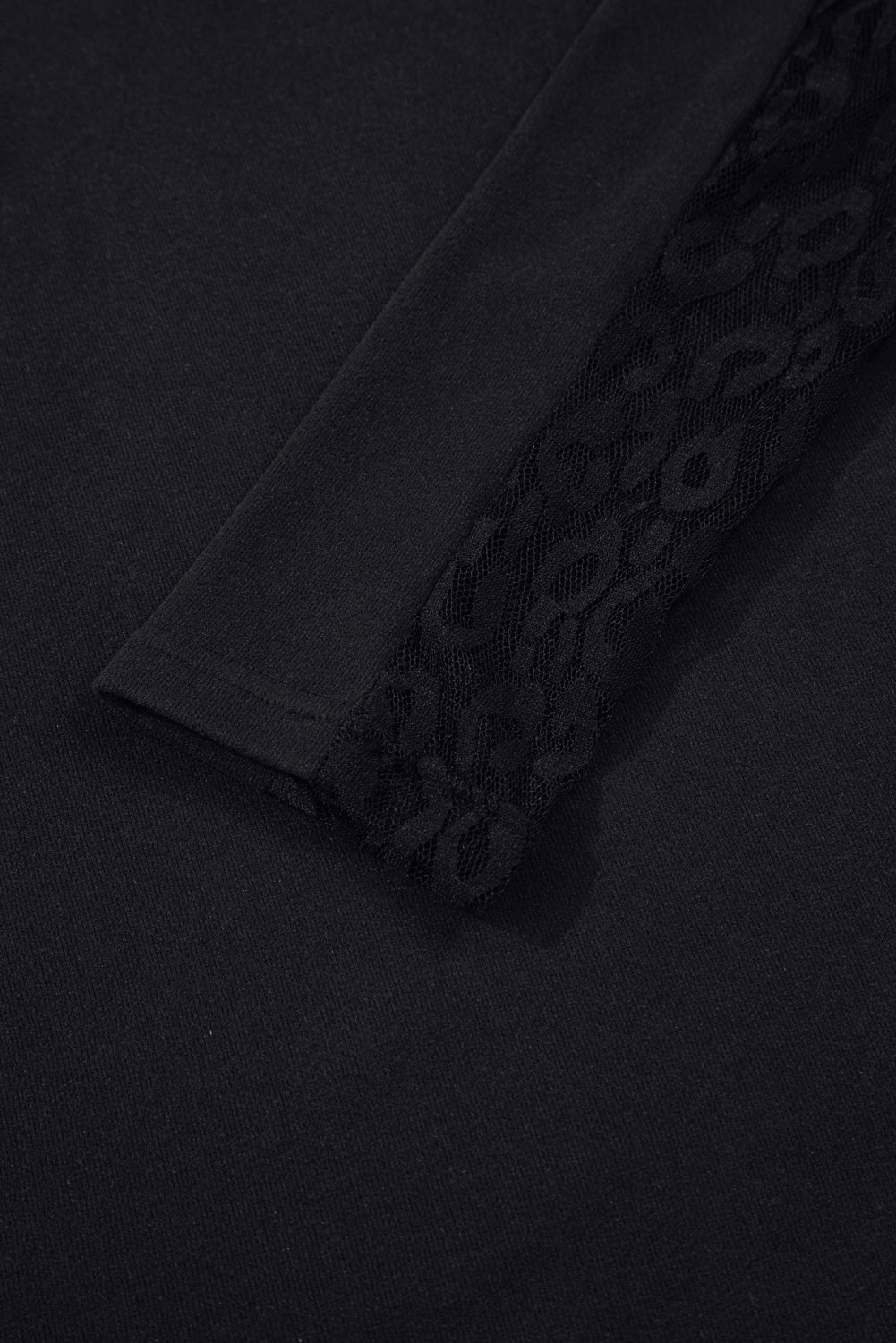 Black Leopard Mesh Patchwork Knit Long Sleeve Top