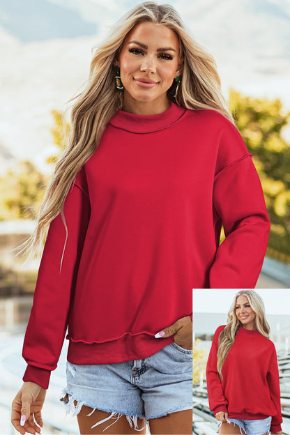 Dark Blue Oversize Drop Shoulder Reversible Mock Neck Sweatshirt