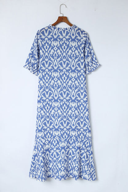 V Neck Casual Geometric Print Maxi Dress