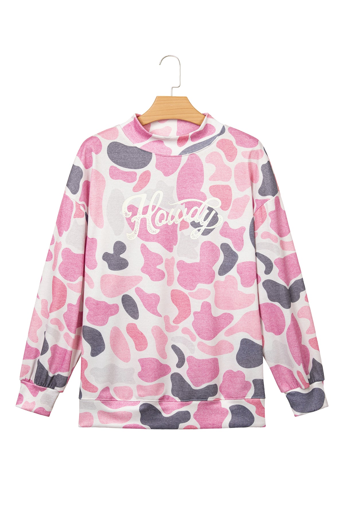 Pink Camo Print Howdy Western Style Baggy Pullover Sweatshirt