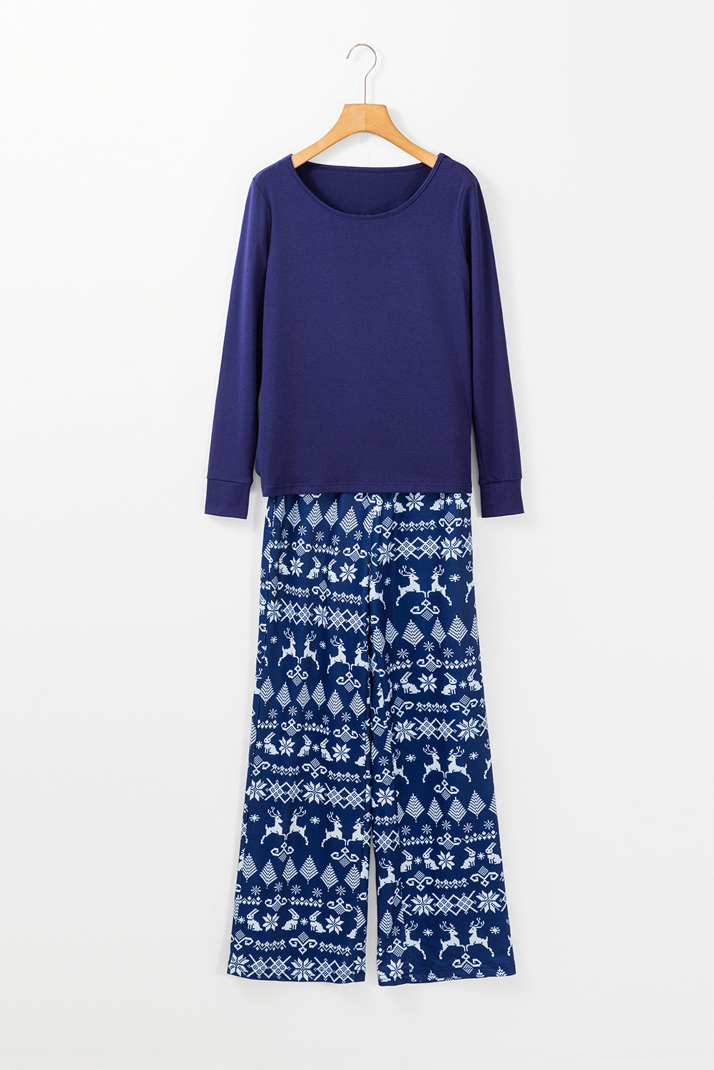 Ensemble deux pièces haut bleu uni et pantalon de Noël