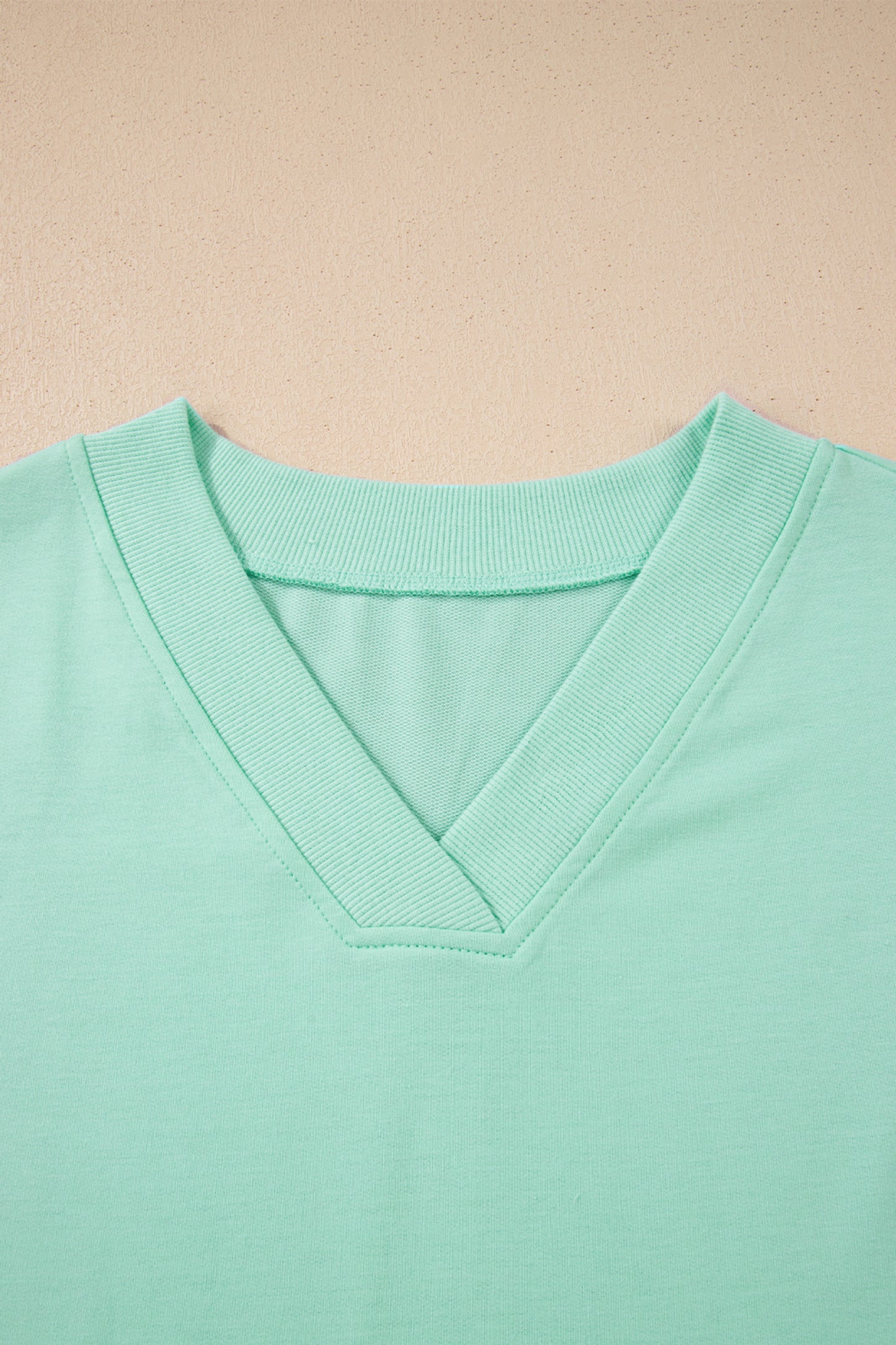 Mint Green Solid Color V Neck Tee Drawstring Pant Set