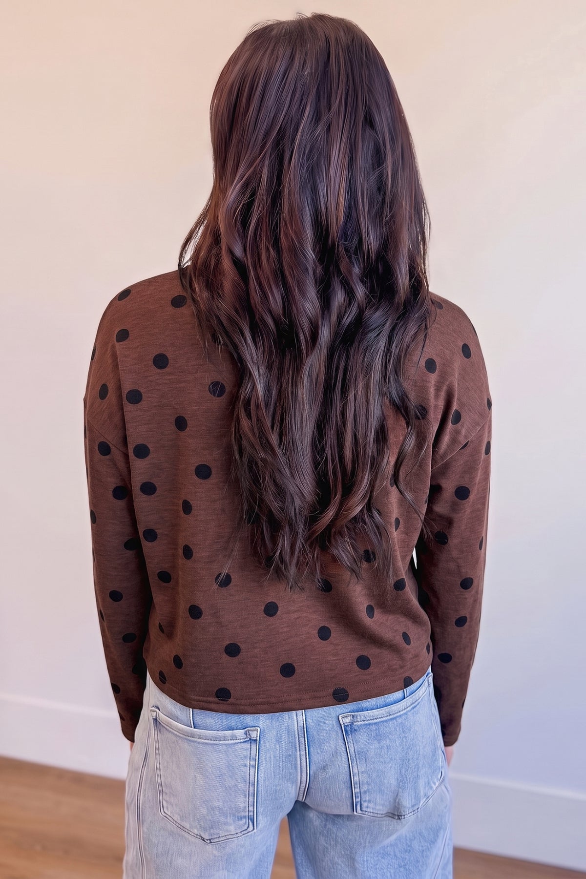Brown Polka Dot Button Front Long Sleeve Casual Shirt