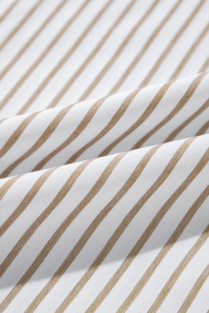 Khaki Stripe Long Sleeve Button Up Mini Shirt Dress