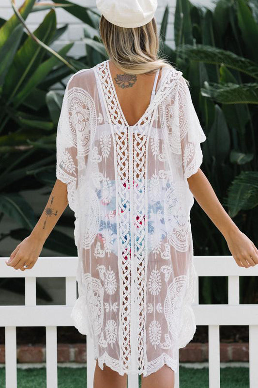 Lace V Neck Beach Cover Up