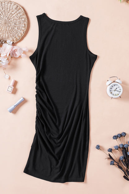 Minivestido sin mangas con cuello redondo y dobladillo arqueado fruncido