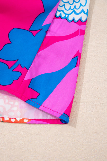 Chemisier à volants et manches bouffantes à imprimé fleurs de roses