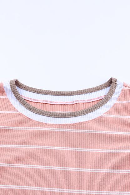 Pull rayé en tricot côtelé à poignets color block