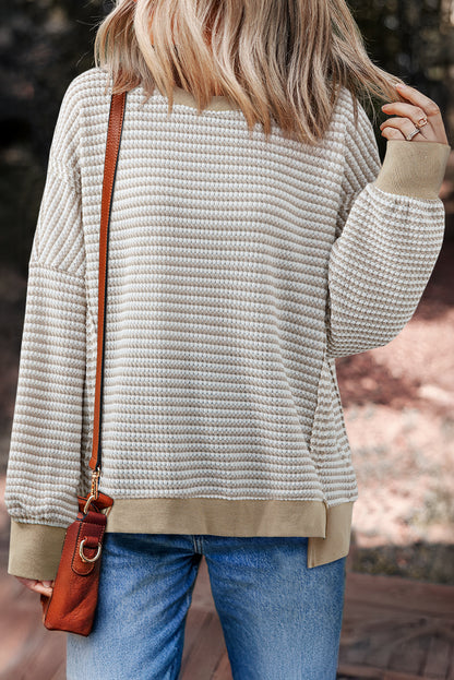 Red Stripe Ribbed Trim Drop Shoulder Long Sleeve Oversize Top