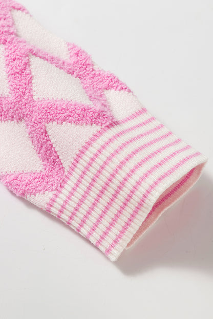 Cardigans ouverts à poches et motif losange rose