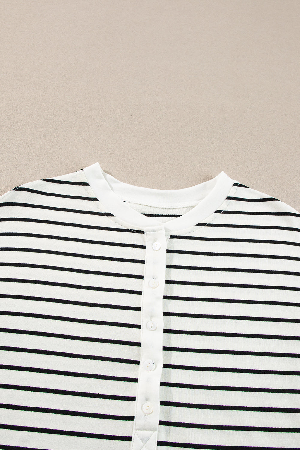 Black white Stripes Printed Half Button Long Sleeve Top and Shorts Set