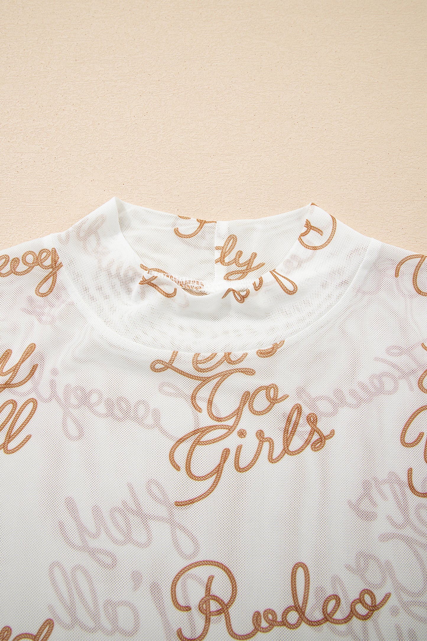 White Howdy Hey Yall Mesh High Neck Long Sleeve Top