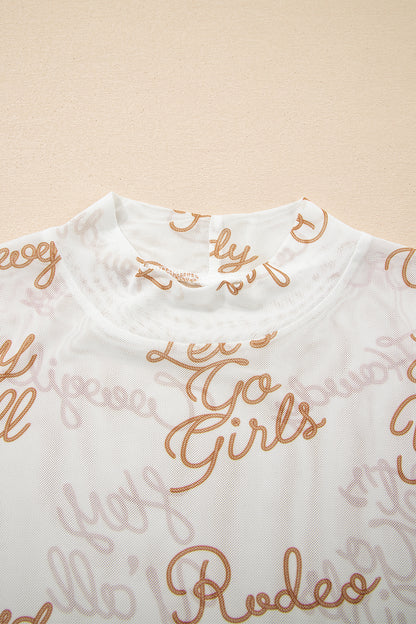 White Howdy Hey Yall Mesh High Neck Long Sleeve Top
