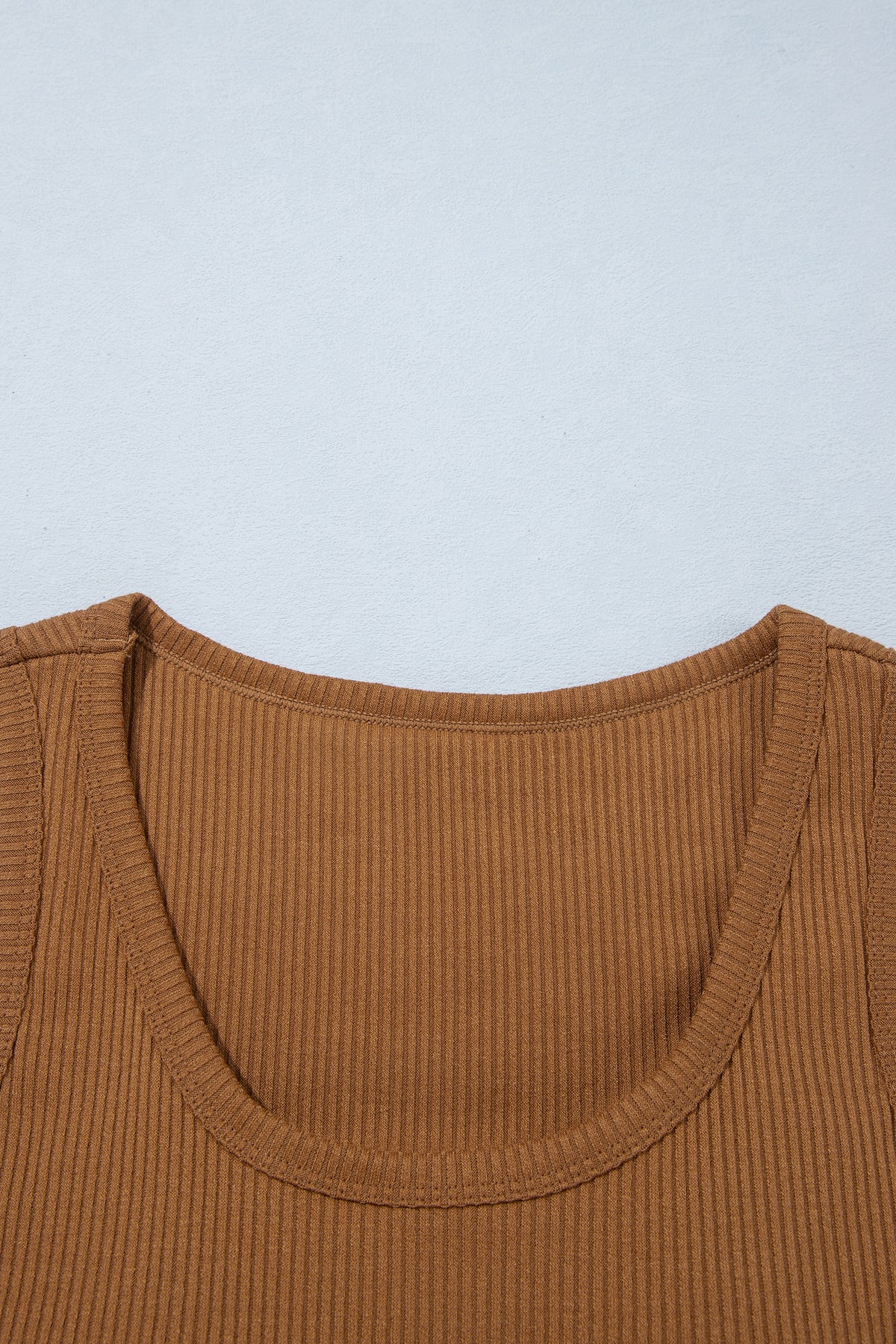 Coffee Ribbed Knit Sweet Lace Hem Vest
