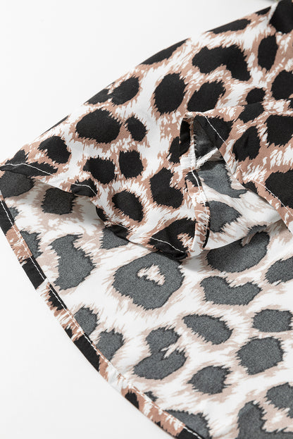 Robe longue kaki léopard à col en V, taille haute cintrée et dos ouvert