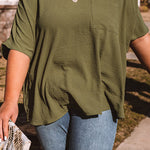 Four Leaf Clover Textured Half Sleeve V Neck Plus Size T Shirt with Chest Pocket