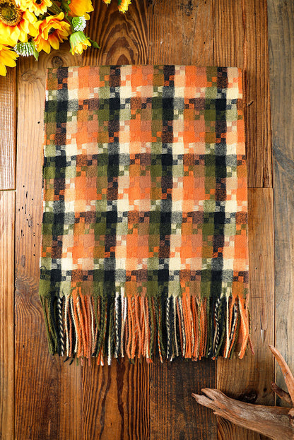 Bufanda con dobladillo con flecos y estampado de cuadros multicolor 