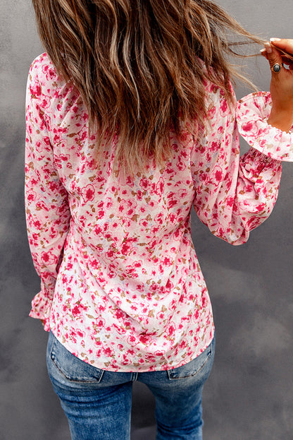 Blusa con botones y cuello en V con estampado floral 