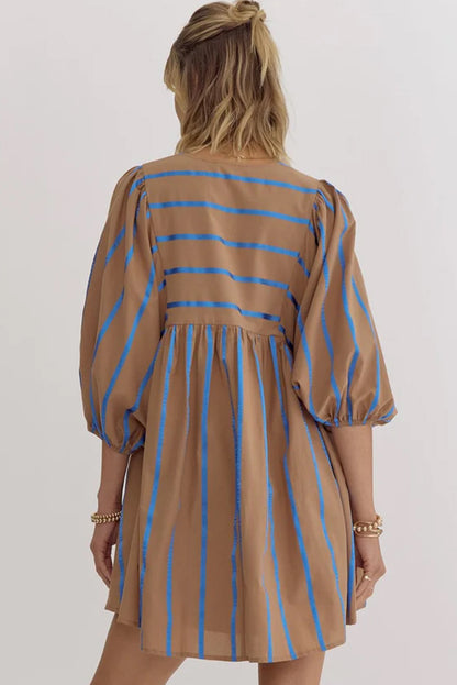 Robe babydoll grande taille à rayures contrastées kaki et manches 3/4