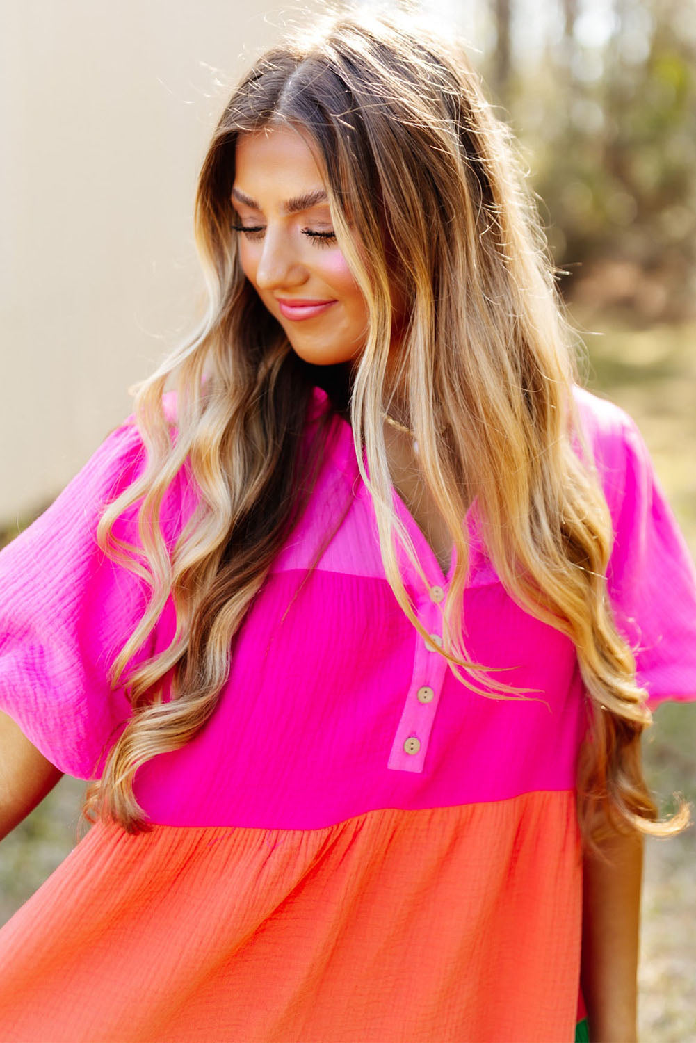 Robe à manches bouffantes à volants et blocs de couleurs multicolores