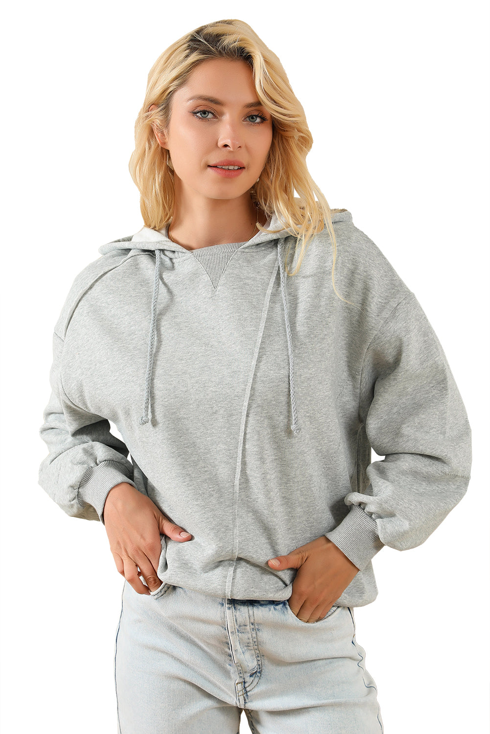 Sweat à capuche d'hiver chaud gris à détails patchwork actifs