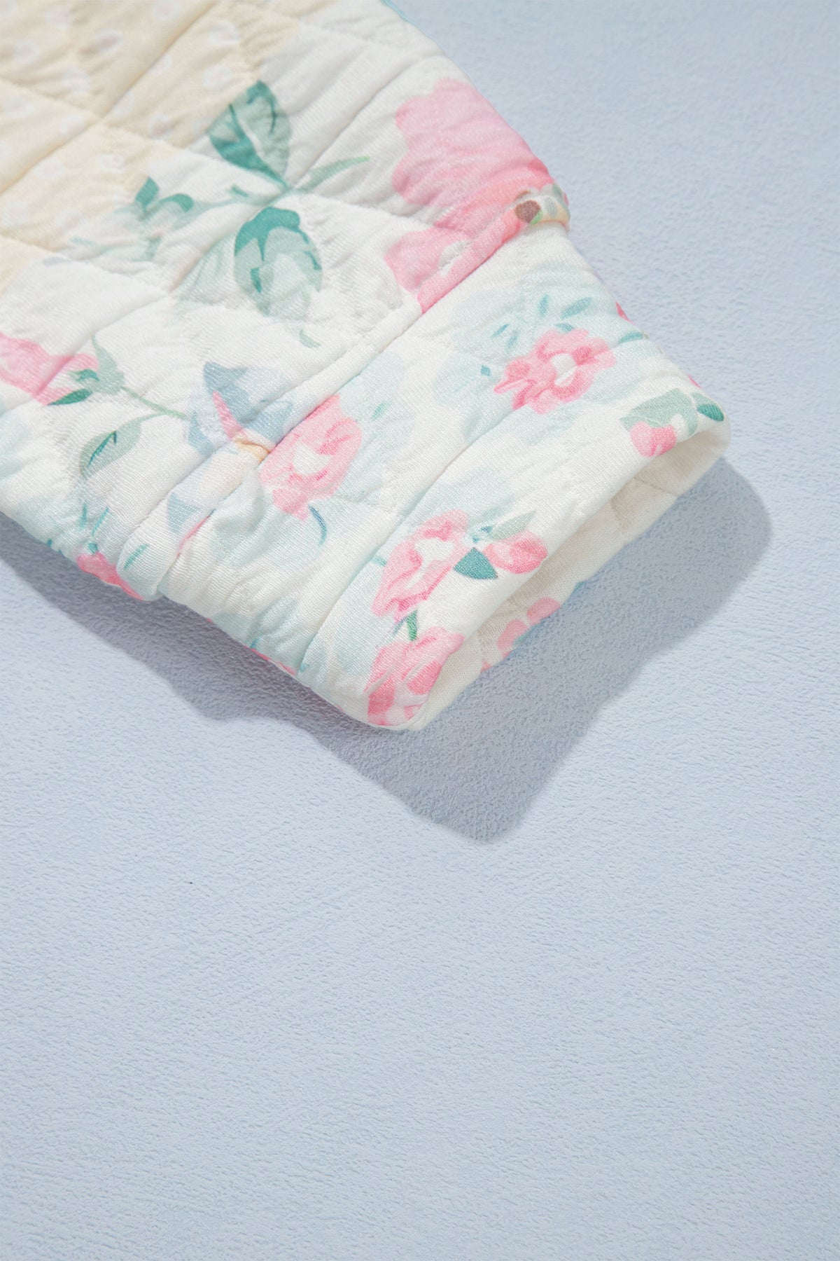 Multicolour Floral Quilted Metal Zipper Collar Long Sleeve Sweatshirt